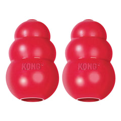 KONG Classic stuffable dog toy shown from the front in red natural rubber.
