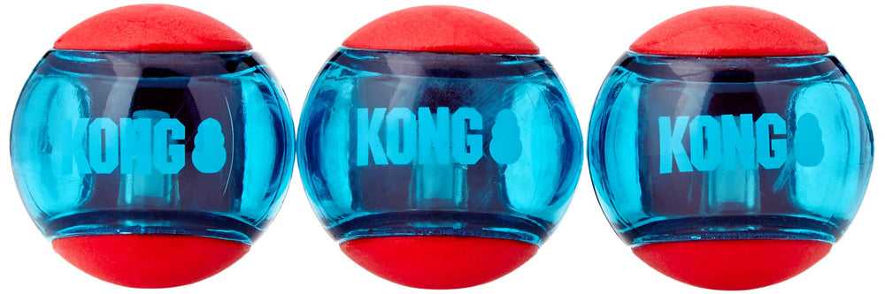 KONG Squeezz Action Toy shown from the front in its red Small version.