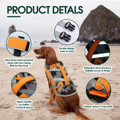 Kuoser Dog Life Jacket detail showing the top rescue handle and D-ring.