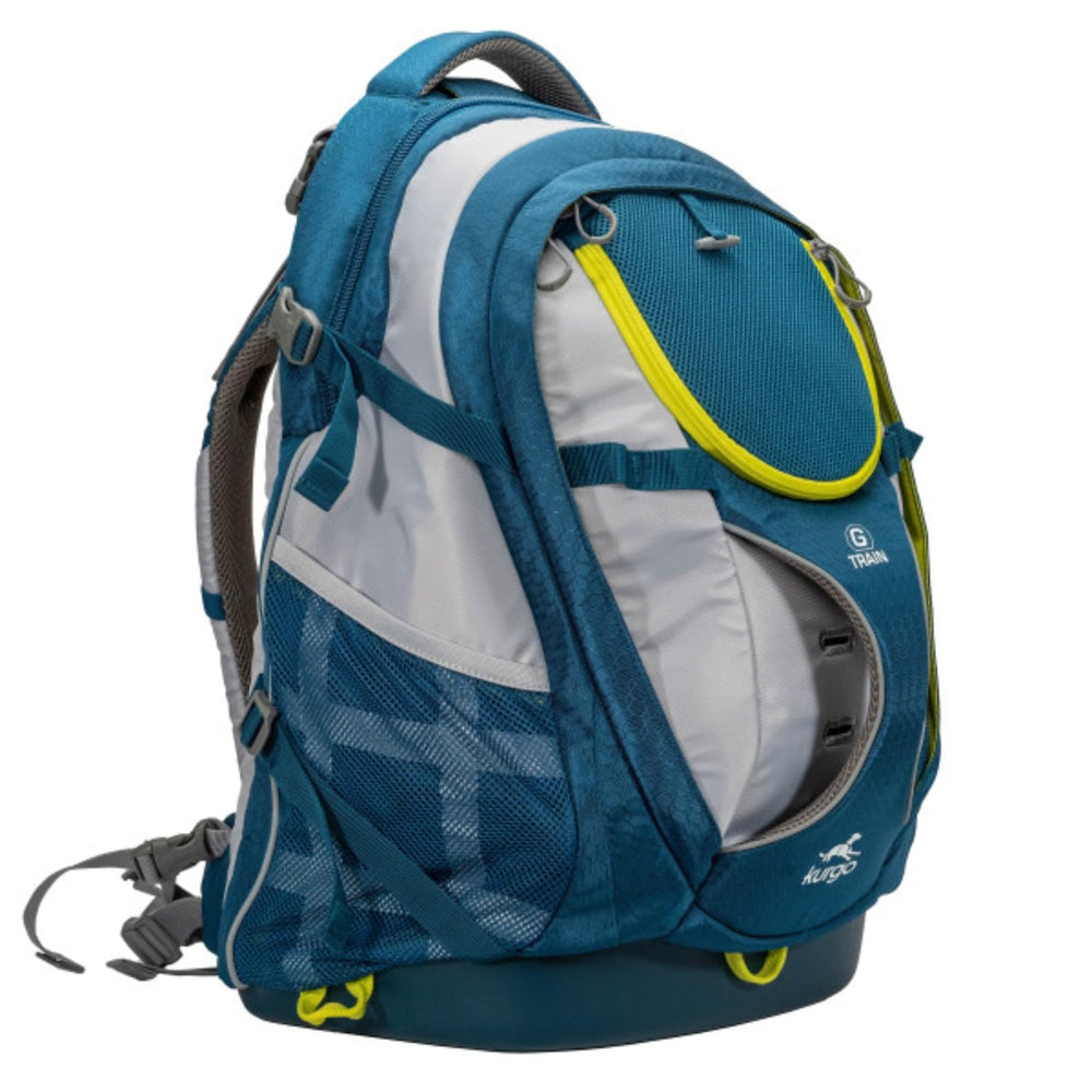 Kurgo G-Train pet carrier backpack shown from the front in Ink Blue.