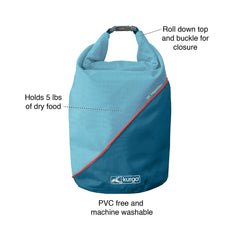Kurgo Kibble Carrier roll-top closure rolled down and clipped shut.