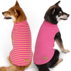 KYEESE dog sweater two-pack showing the solid and stripe styles.