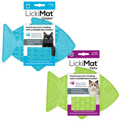 LICKIMAT cat slow feeder shown from the front in its fish-shaped design.