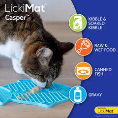 LICKIMAT cat slow feeder being used for a licking and feeding activity.