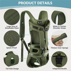 Lukovee Dog Backpack Carrier chest and side leg buckle details.