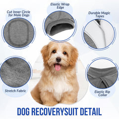 Lukovee dog recovery suit showing its adjustable back hook-and-loop closure.