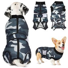 Lukovee dog recovery suit shown from the front.