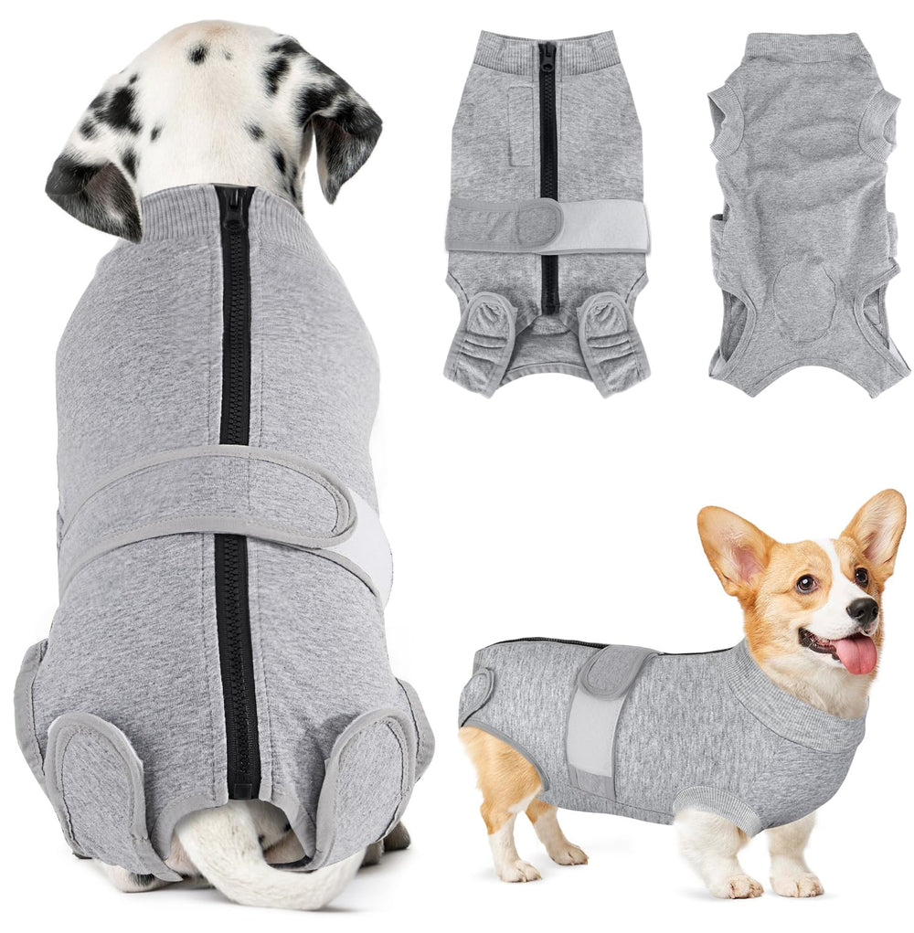 Lukovee dog recovery suit shown from the front.