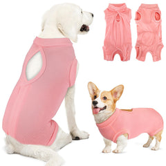 Lukovee dog recovery suit shown from the front.