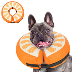MIDOG Inflatable Dog Cone shown from the front in its donut recovery collar shape.