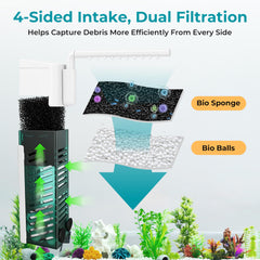 Morenynn small aquarium filter with bio filter balls.