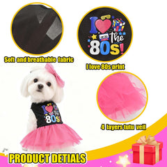 MuYaoPet 1980s dog dress highlighting its hot pink tulle tutu skirt.