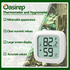 Oasirep reptile thermometer and hygrometer display showing the temperature unit switch.
