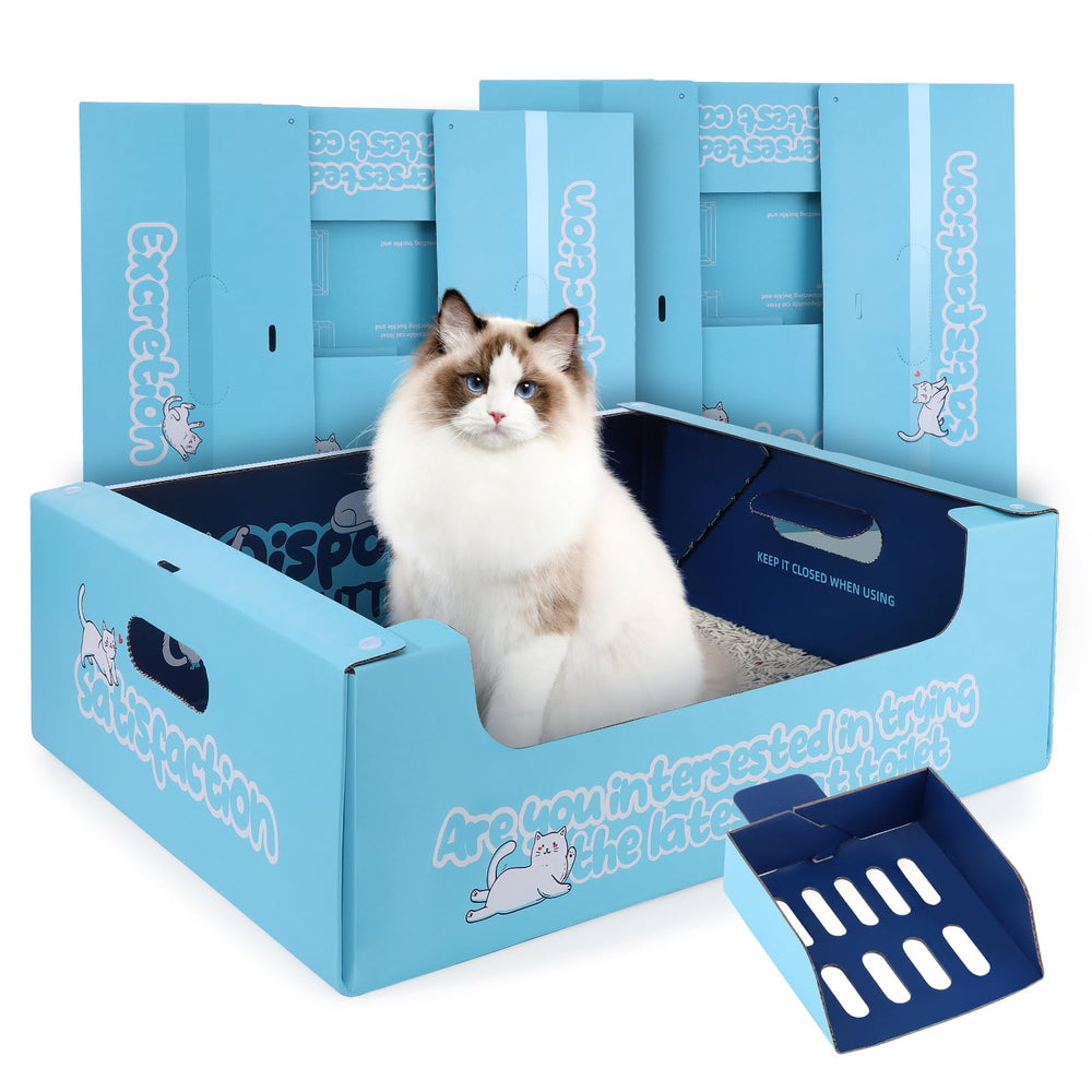 Ondware disposable cat litter box set shown from the front.