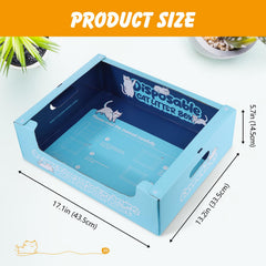 Ondware disposable cat litter box shown open with its raised sides.