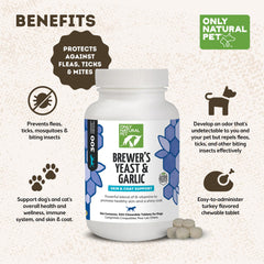 A close-up view of an Only Natural Pet Brewer's Yeast & Garlic Chewable tablet.