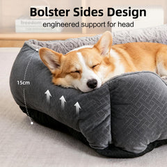Oveppy dog bed close-up showing its raised sides.