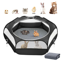 Pawaboo small animal playpen shown from the front in black and gray.