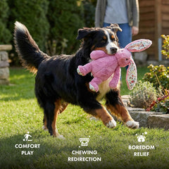 Pet Lou rabbit plush dog toy detail showing the body and feet.