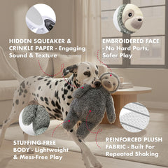 Pet Lou stuffingless floppy sloth dog toy shown from the side to show its floppy shape.