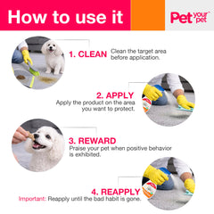 PET YOUR PET Dog Potty Training Spray shown being used on carpet.