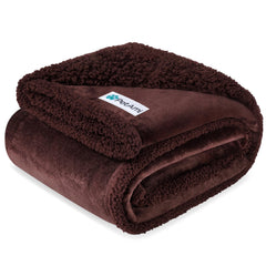 PetAmi waterproof dog blanket shown from the front in brown sherpa.
