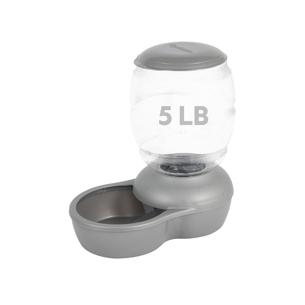 Petmate Replendish feeder shown from the front in pearl silver grey.
