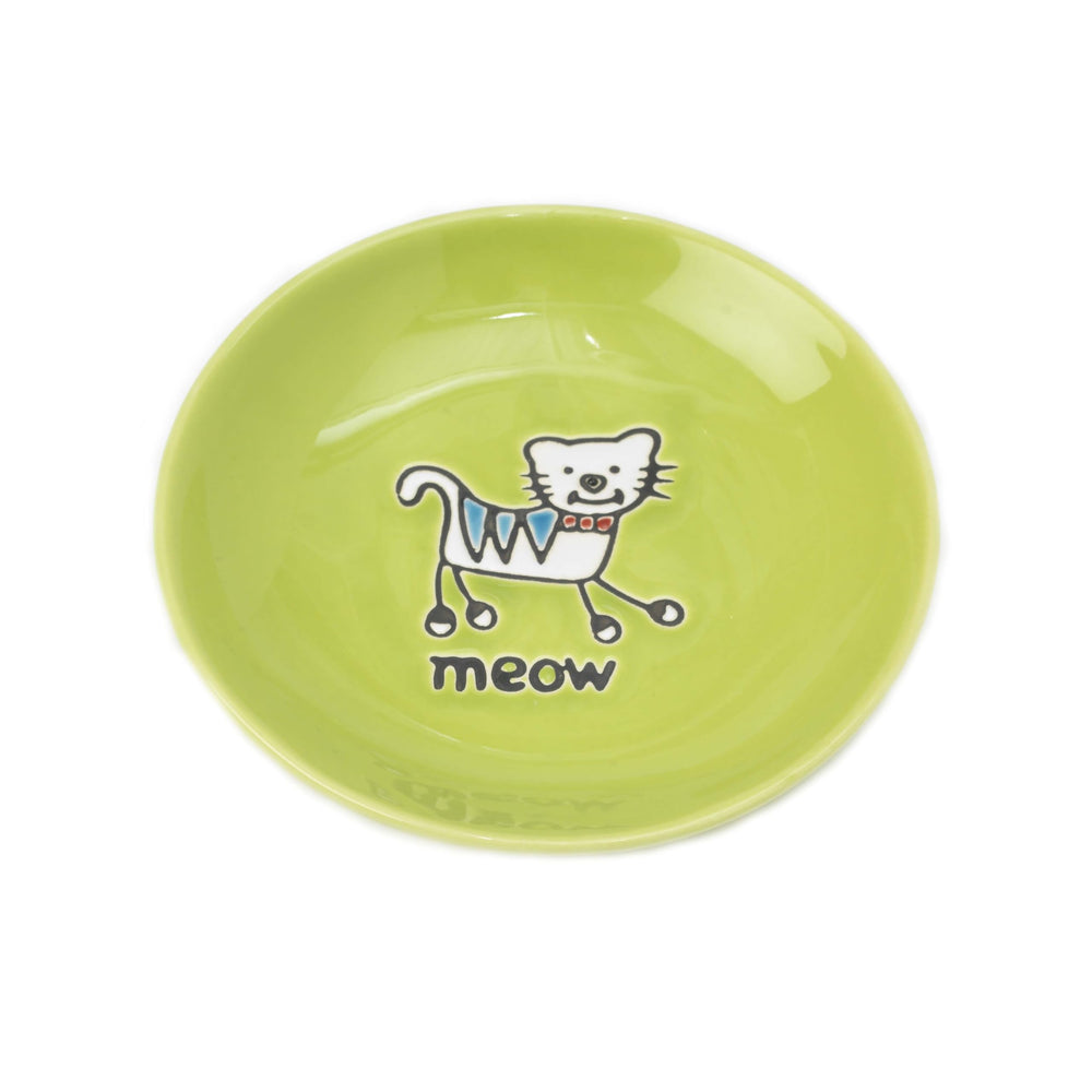 Petrageous Silly Kitty cat saucer shown from the front in lime green.
