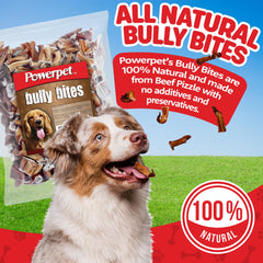 Powerpet Bully Stick Bites shown with the back of the product package.