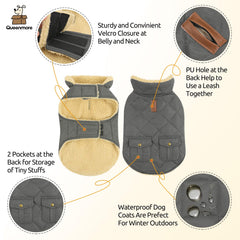 Queenmore dog winter coat shown from the back with quilted pockets.