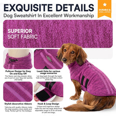 Queenmore dog fleece sweater back showing decorative ribbons and leash hole.