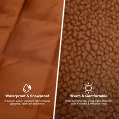 Queenmore dog jacket showing the thick short-plush polyester sherpa lining.