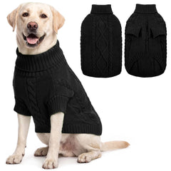 Queenmore dog sweater shown from the front, featuring its solid color and cable-knit design.