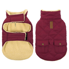 Queenmore dog winter coat shown from the front with its quilted outer.