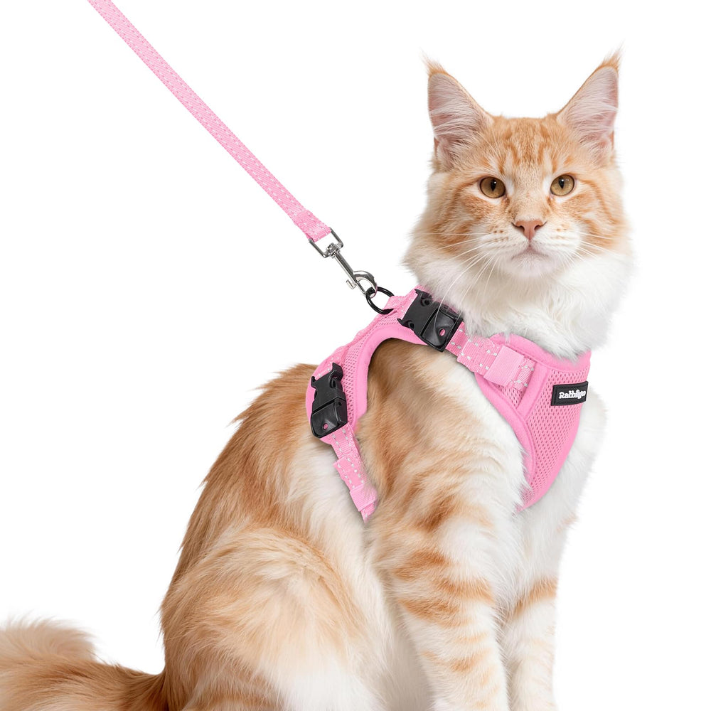 rabbitgoo Cat Harness and Leash shown from the front in pink.
