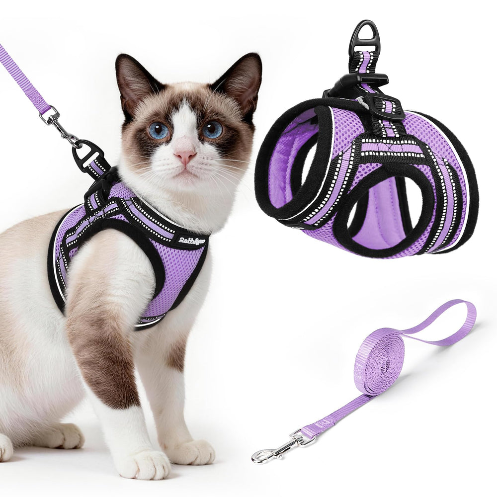 rabbitgoo cat harness in light purple shown from the front.