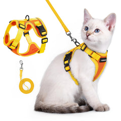 rabbitgoo cat harness and leash set shown from the front in orange and yellow.