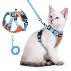 rabbitgoo Cat Harness and Leash Set shown from the front in orange and light blue.