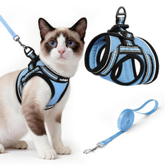 rabbitgoo Cat Harness and Leash Set shown from the front in light blue.