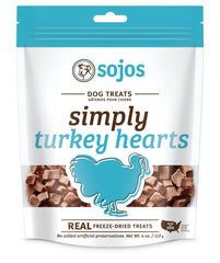 SOJOS turkey heart dog treats shown with the front of the 4 oz bag.