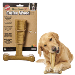 SPOT Bam-Bones Plus Coffee Wood T-Bone dog chew shown from the front.
