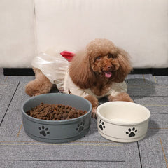 Sweejar ceramic dog bowl viewed from the side to show its round shape.