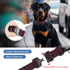 Tacwild XL dog collar with a close view of its quick-release metal buckle.