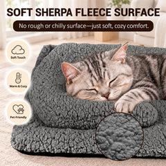 A cat curled up on the TailTastic self-warming cat bed.