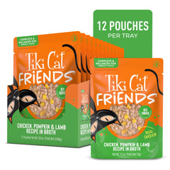 TIKI PETS Tiki Cat Friends wet cat food pouch showing its back panel.