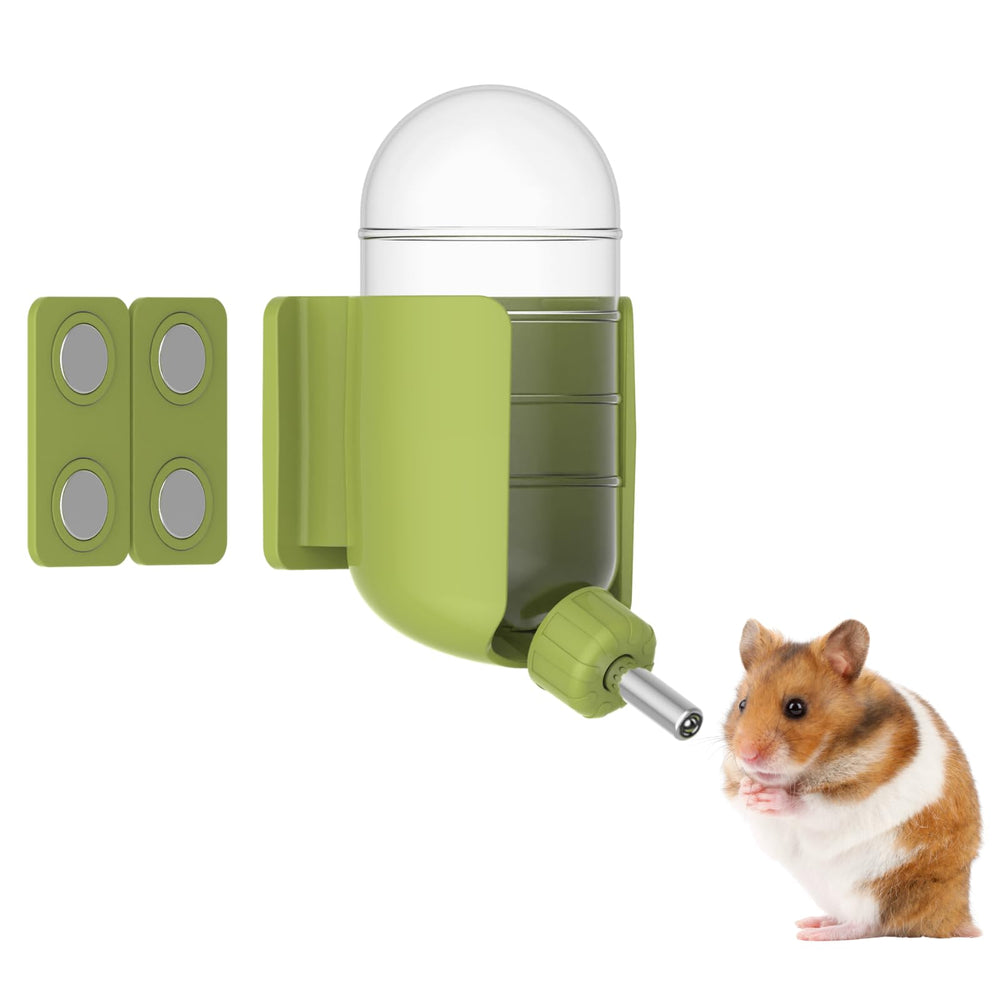 TOKAYIFE hamster water bottle shown from the front with its magnetic-mounted holder.