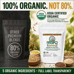 TOP's Napoleon's seed mix with its USDA Organic certification in focus.
