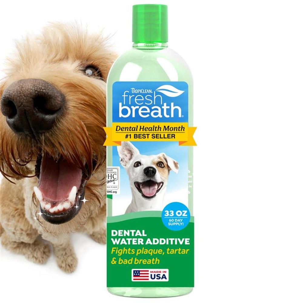 TropiClean Dental Water Additive bottle shown from the front.