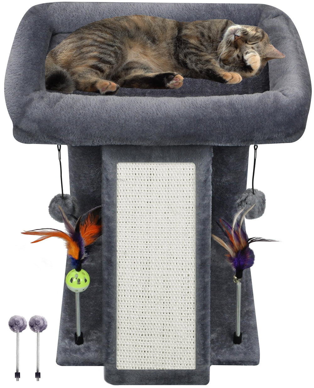 TWDEPART cat tree shown from the front with its climbing structure and grey finish.