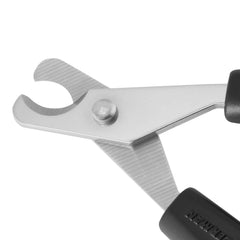 Tweezerman X-Small pet nail clippers with a close view of the stainless-steel blades.